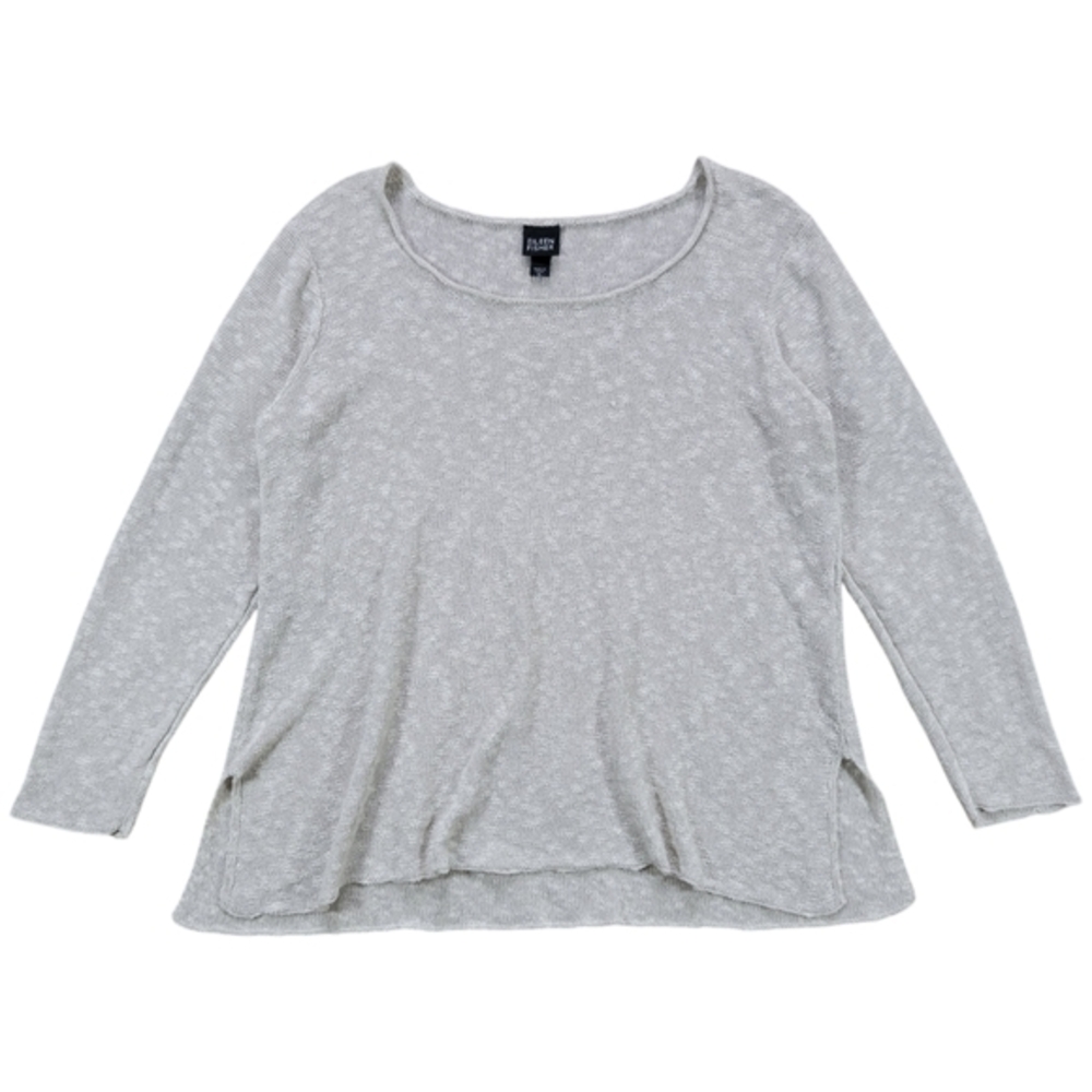 Eileen Fisher Top Women XL Oatmeal Beige Linen Cotton Open Knit Pullover Neutral